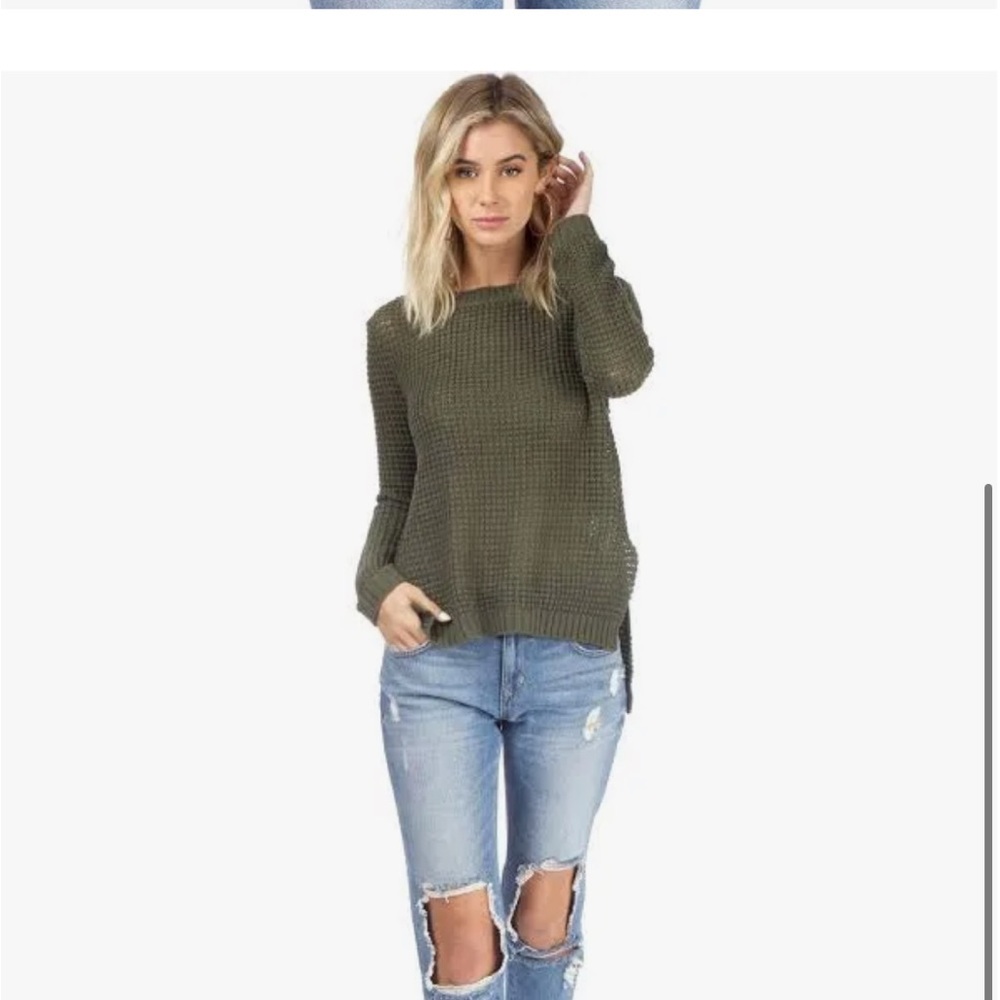 Jack by BB Dakota Green Knit Sweater - Split Side - Slightly Longer in the Back